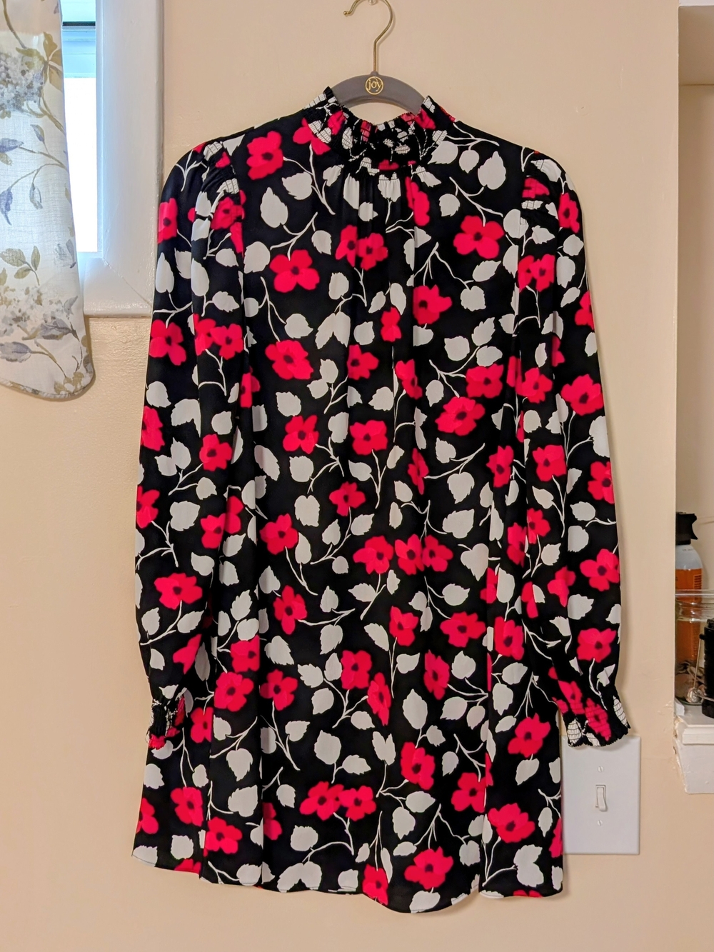 kate spade Black Long-Sleeve Shift Dress with Pink and White Floral Print